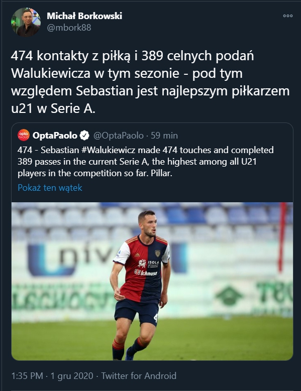 POD TYM WZGLĘDEM Walukiewicz jest najlepszym graczem U21 w Serie A!
